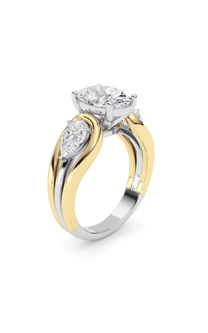 3Cttw Oval Shaped Lab Grown Diamond (F/VS) Two Tone Solitaire Engagement Ring in 14K Gold