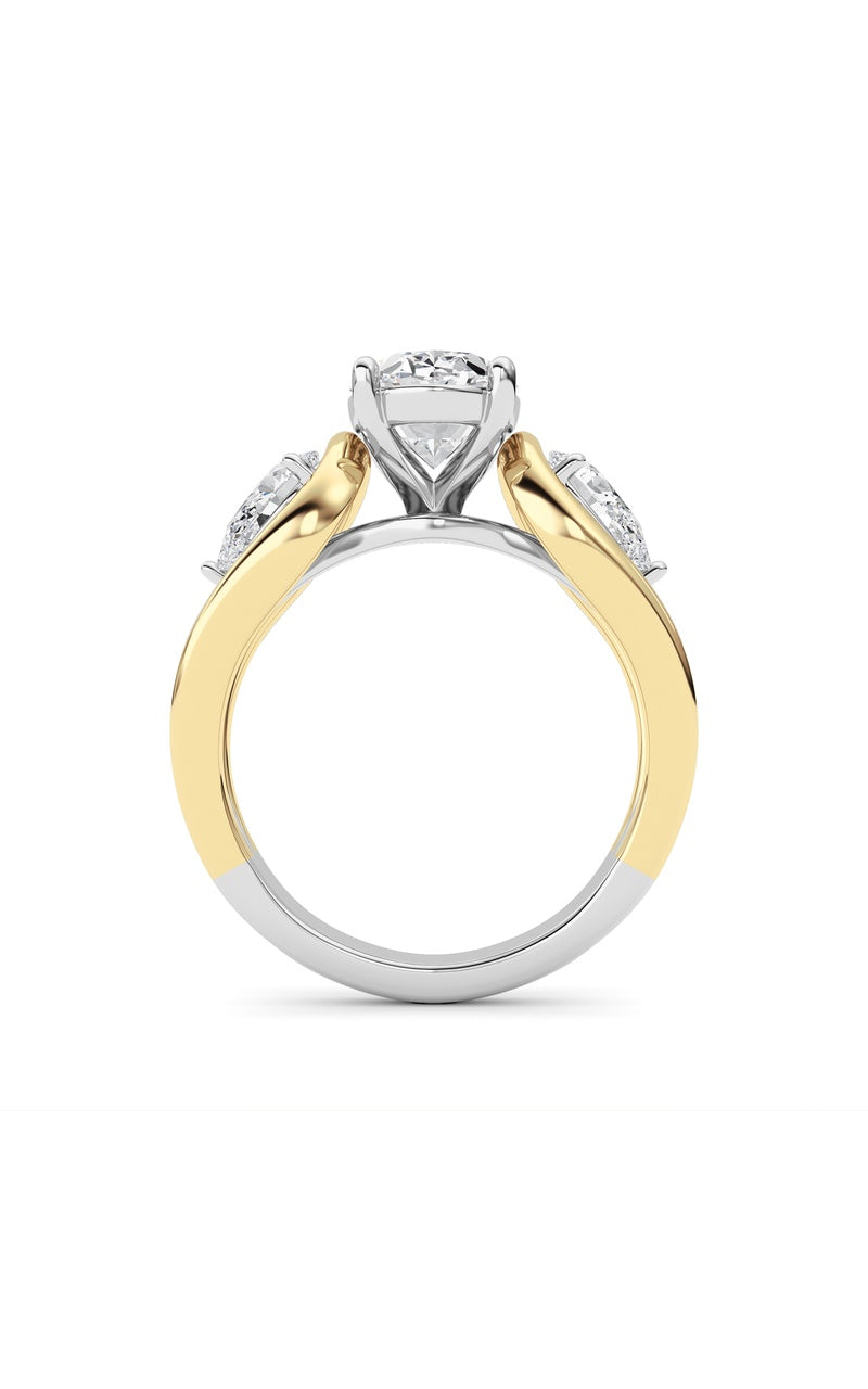 3CTW Oval Shaped Lab Grown Diamond (F/VS) Two Tone Solitaire Engagement Ring in 14K Gold