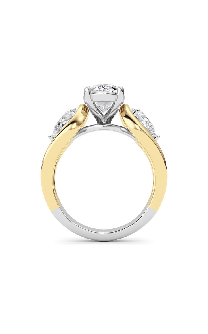 3CTW Oval Shaped Lab Grown Diamond (F/VS) Two Tone Solitaire Engagement Ring in 14K Gold