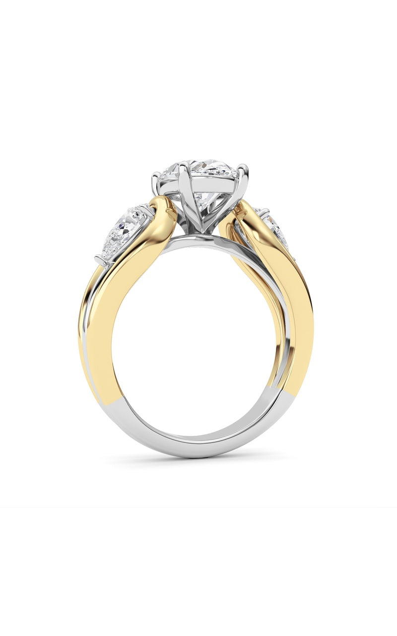 3CTW Oval Shaped Lab Grown Diamond (F/VS) Two Tone Solitaire Engagement Ring in 14K Gold