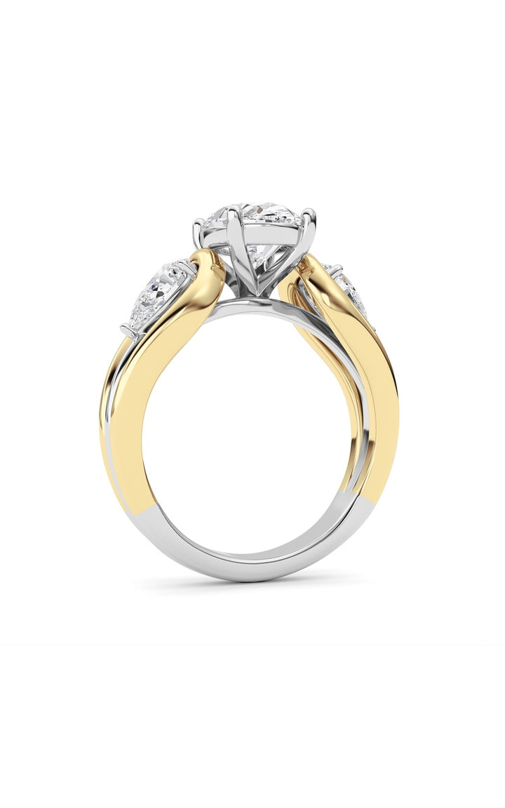 3CTW Oval Shaped Lab Grown Diamond (F/VS) Two Tone Solitaire Engagement Ring in 14K Gold