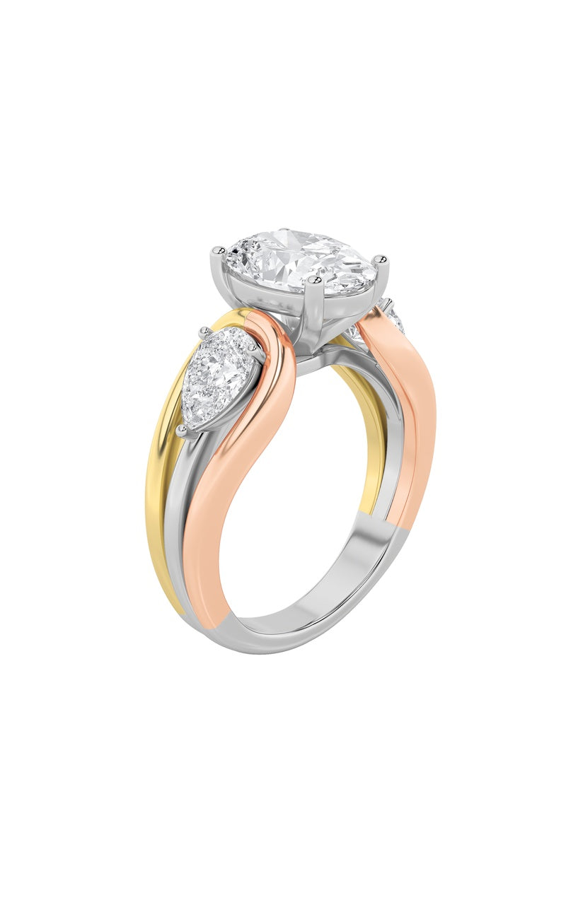 3CTW Oval Shaped Lab Grown Diamond (F/VS) Two Tone Solitaire Engagement Ring in 14K Gold
