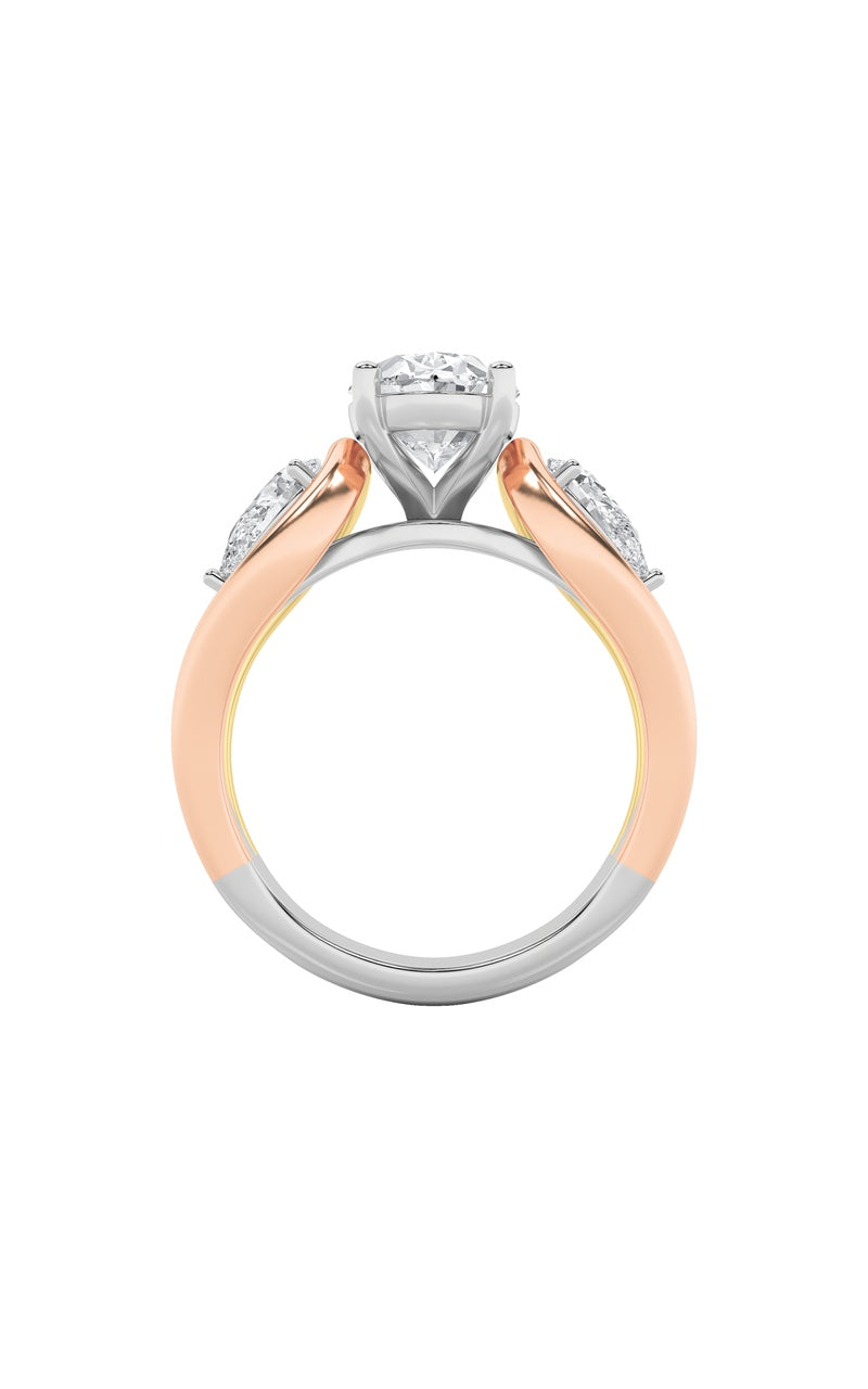 3Cttw Oval Shaped Lab Grown Diamond (F/VS) Two Tone Solitaire Engagement Ring in 14K Gold