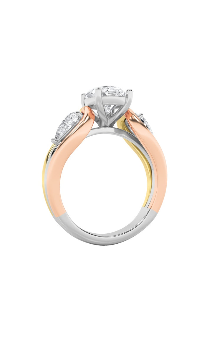 3CTW Oval Shaped Lab Grown Diamond (F/VS) Two Tone Solitaire Engagement Ring in 14K Gold