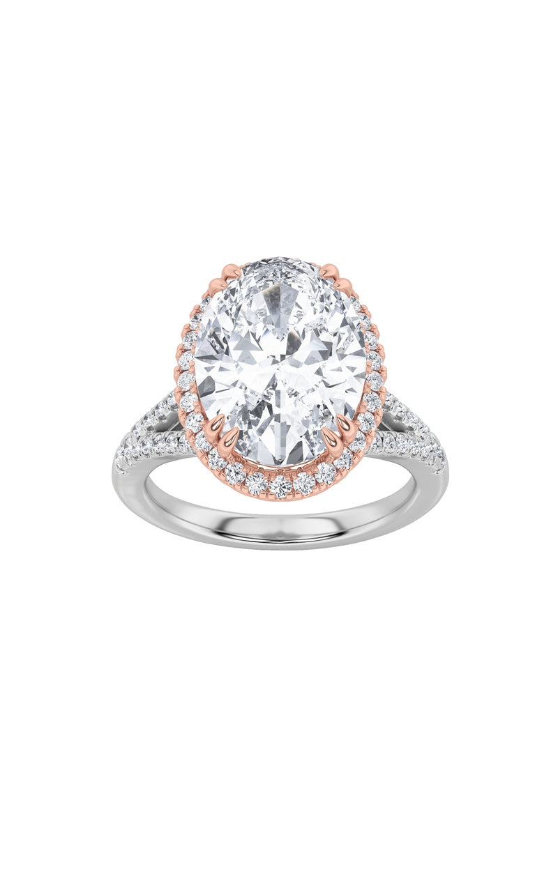 4.5Cttw Oval Shaped Lab Grown Diamond (F/VS) BoldAccented Statement Engagement Ring in 14K Gold