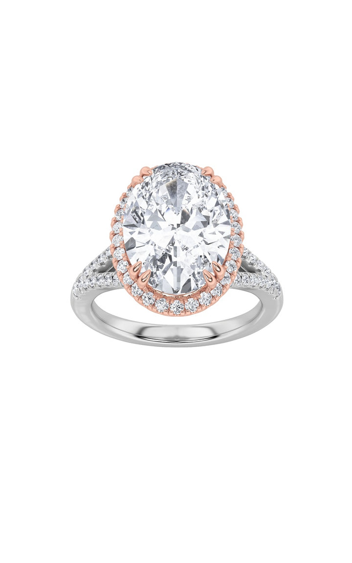 4.5Cttw Oval Shaped Lab Grown Diamond (F/VS) BoldAccented Statement Engagement Ring in 14K Gold