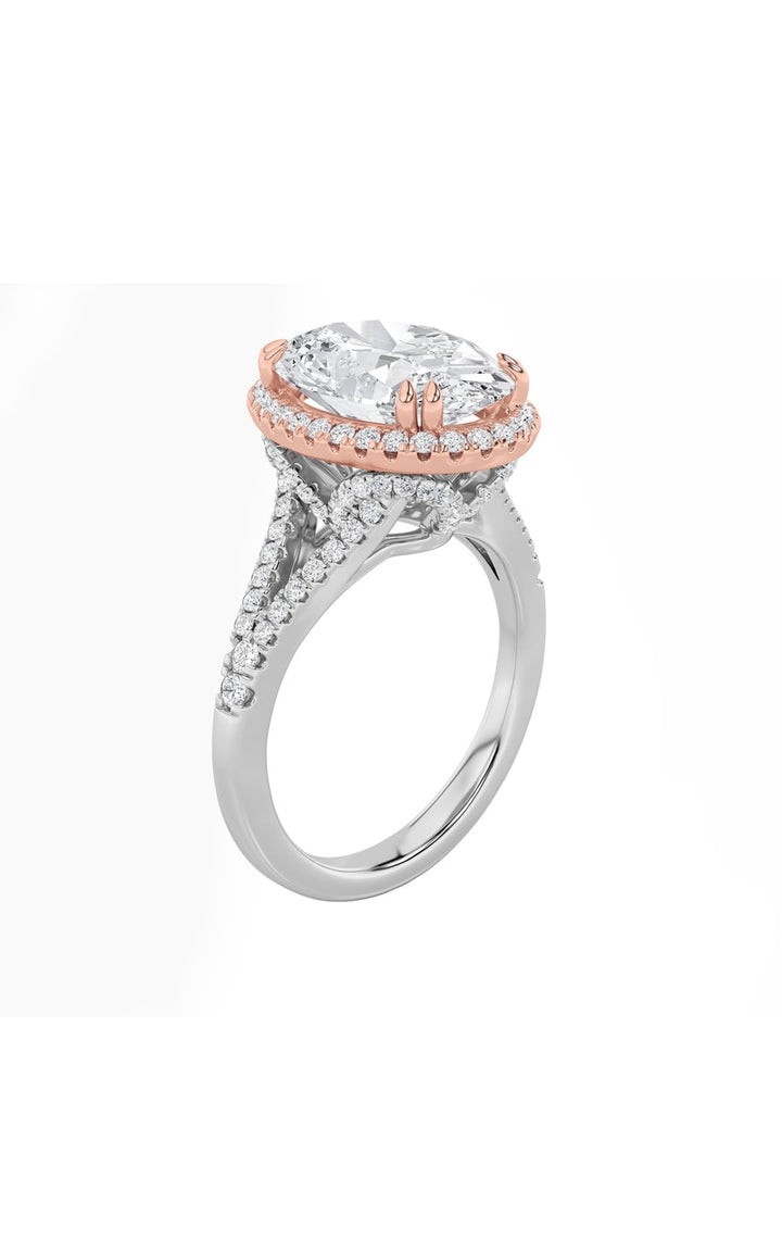 4.5Cttw Oval Shaped Lab Grown Diamond (F/VS) Bold Accented Statement Engagement Ring in 14K Gold