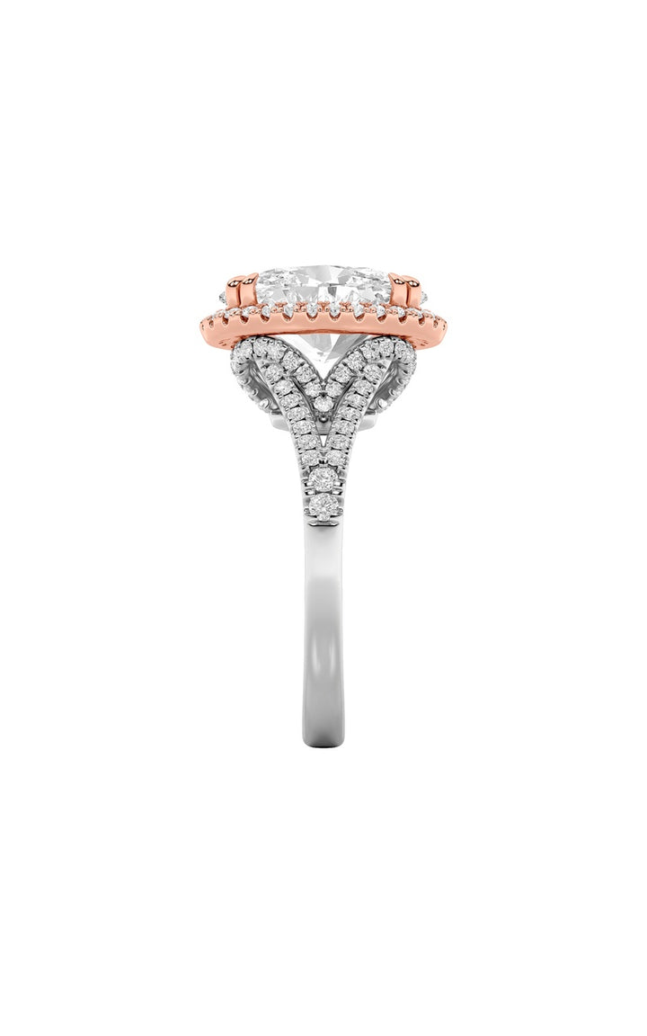 4.5Cttw Oval Shaped Lab Grown Diamond (F/VS) BoldAccented Statement Engagement Ring in 14K Gold