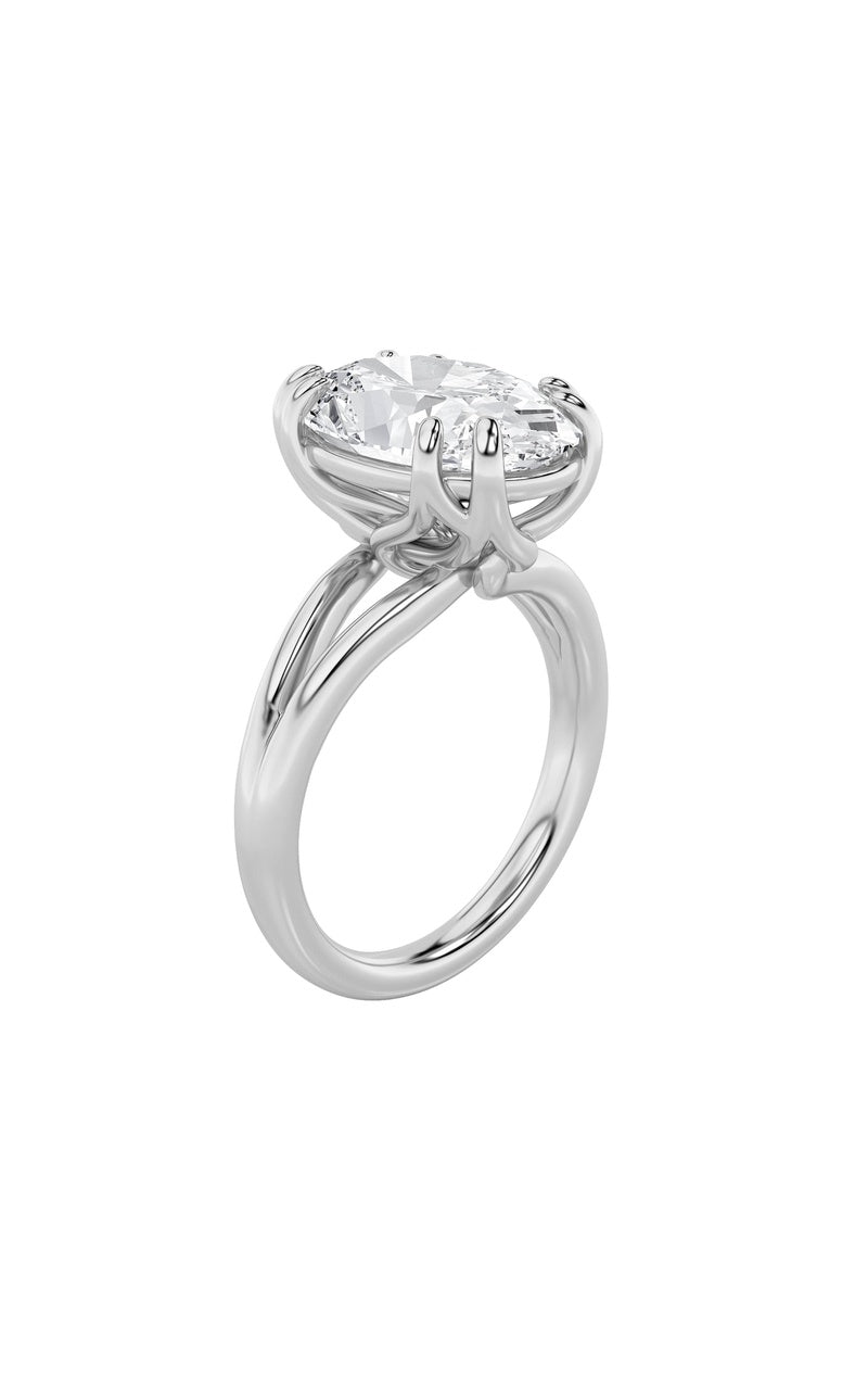 5CTW Oval Shaped Lab Grown Diamond (F/VS) Bold Split Shank Solitaire Engagement Ring in 14K Gold