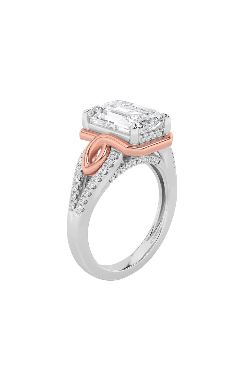 4.25Cttw Emerald Shaped Lab Grown Diamond (F/VS) Bold Accented Two Tone Engagement Ring in 14K Gold