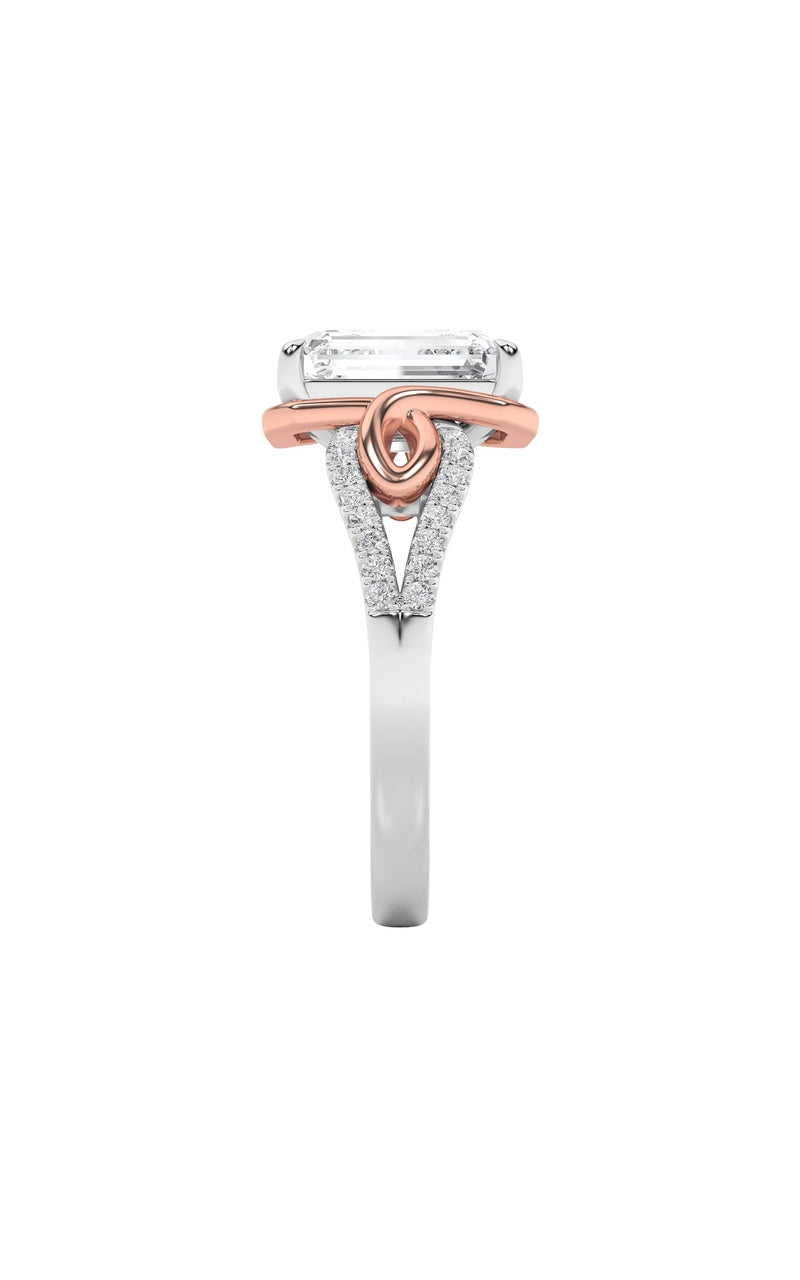 4.25Cttw Emerald Shaped Lab Grown Diamond (F/VS) Bold Accented Two Tone Engagement Ring in 14K Gold