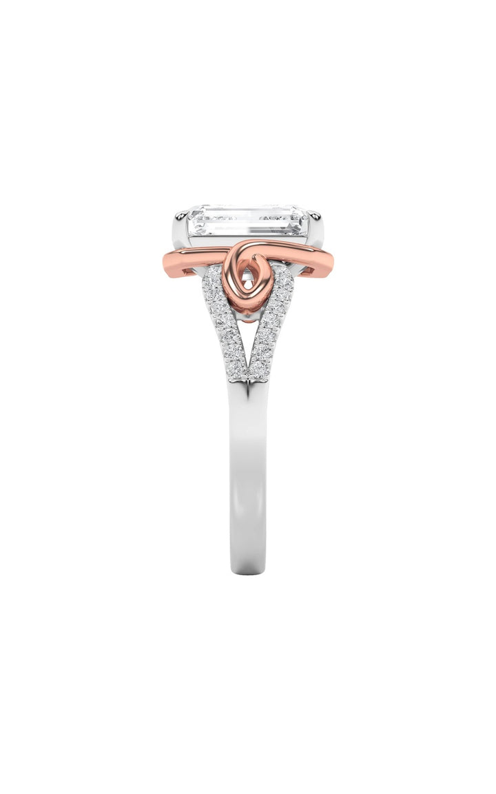 4.25Cttw Emerald Shaped Lab Grown Diamond (F/VS) Bold Accented Two Tone Engagement Ring in 14K Gold