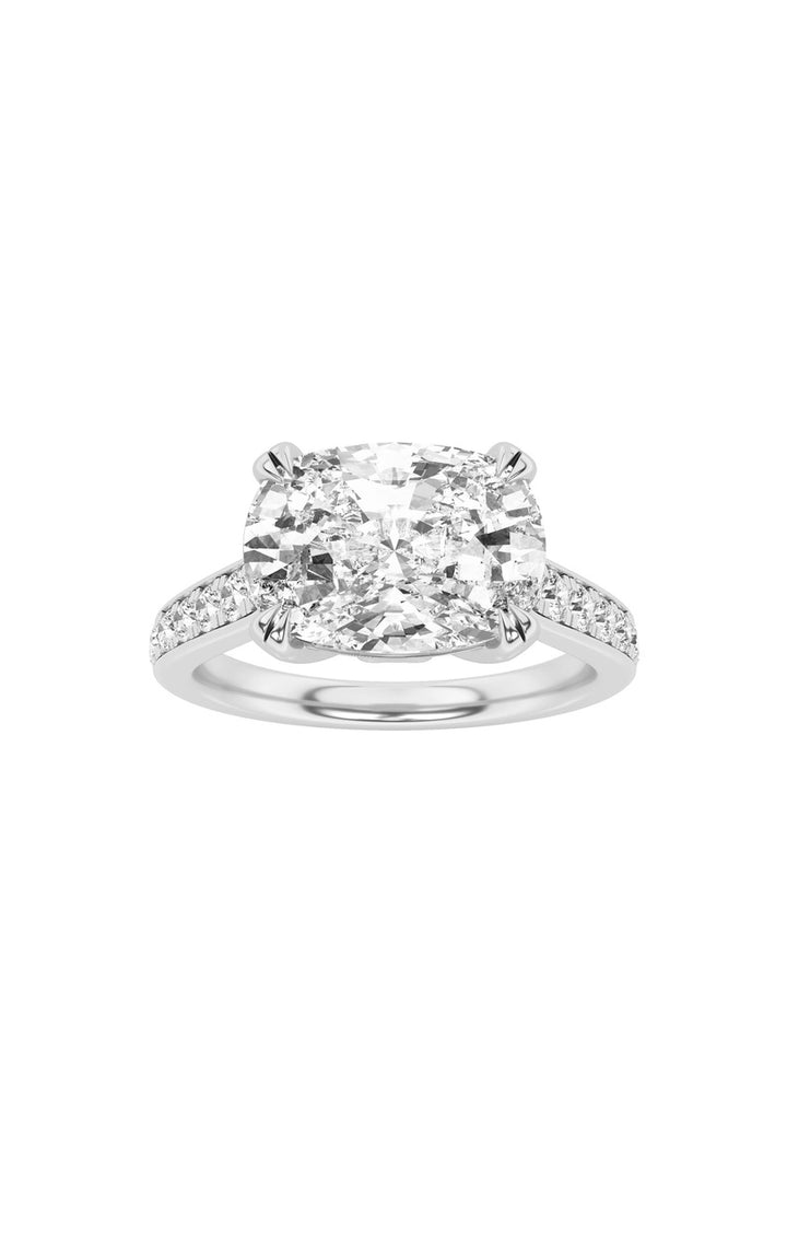 4.5Cttw Elongated Cushion Shaped Lab Grown Diamond (F/VS) Bold Accented East West Set Engagement Ring in 14K Gold