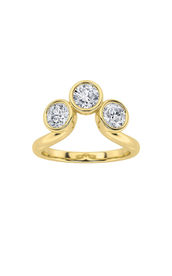 1Cttw Round Shaped Lab Grown Diamond (F/VS) Three Stone Ring in 14K Gold