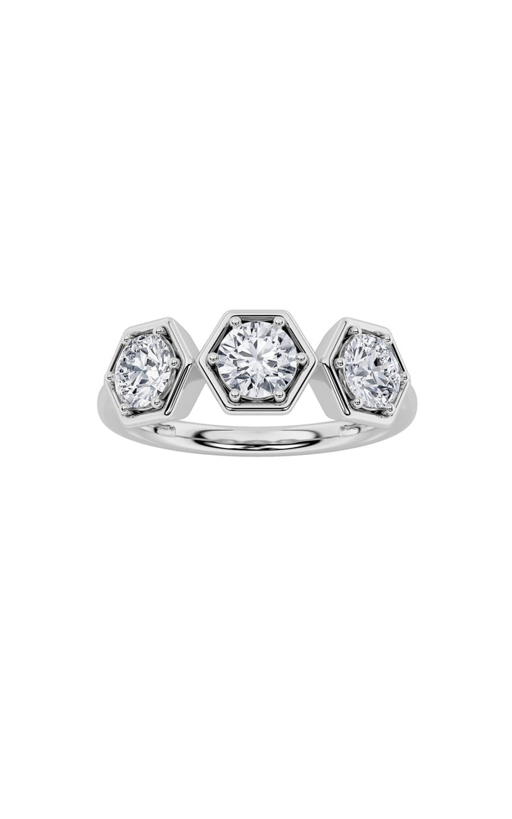 1Cttw Round Shaped Lab Grown Diamond (F/VS) ThreeStone Ring in 14K Gold