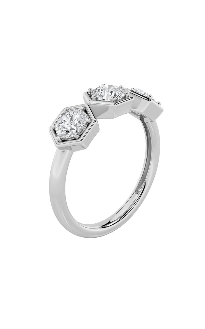 1Cttw Round Shaped Lab Grown Diamond (F/VS) Three Stone Ring in 14K Gold