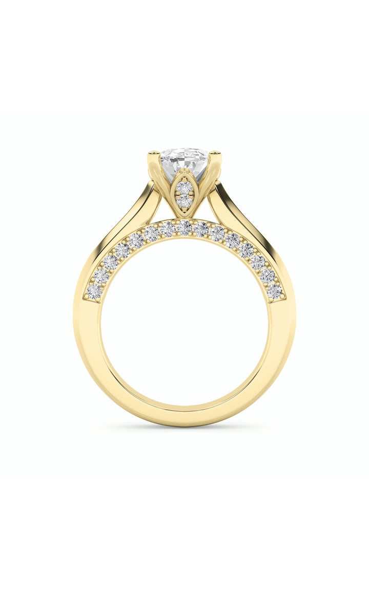 3Cttw Oval Shaped Lab Grown Diamond (G/VS) Accented Solitaire Engagement Ring in 14K Gold