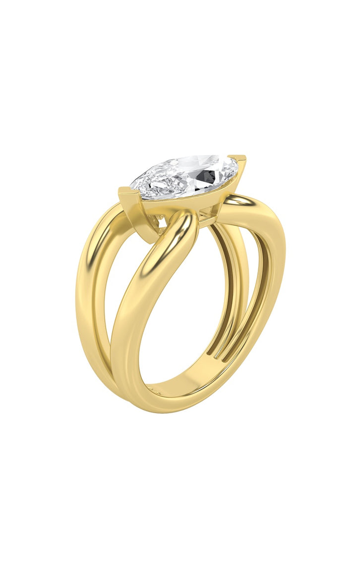2Cttw Marquise Shaped Lab Grown Diamond (G/VS) East West Solitaire Fancy Ring in 14K Gold