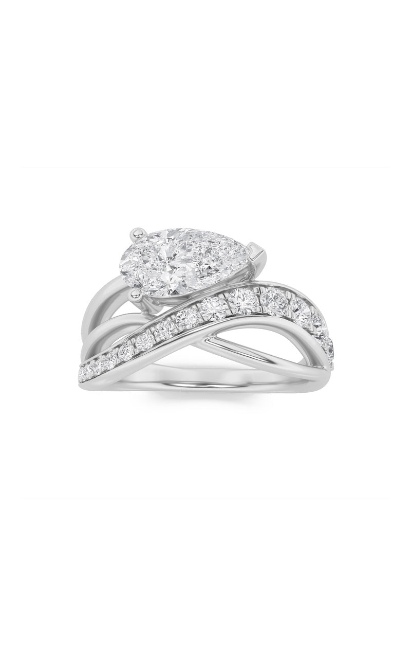 2Cttw Pear Shaped Lab Grown Diamond (G/VS) Ring in 14K Gold
