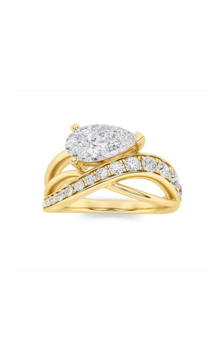 2Cttw Pear Shaped Lab Grown Diamond (G/VS) Ring in 14K Gold