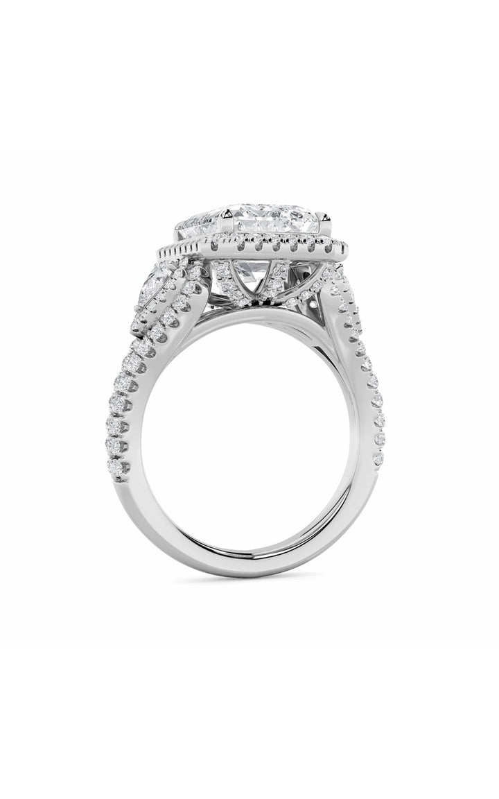6.25Cttw Radiant Shaped Lab Grown Diamond (G/VS) Bold Accented Statement Engagement Ring in 14K Gold