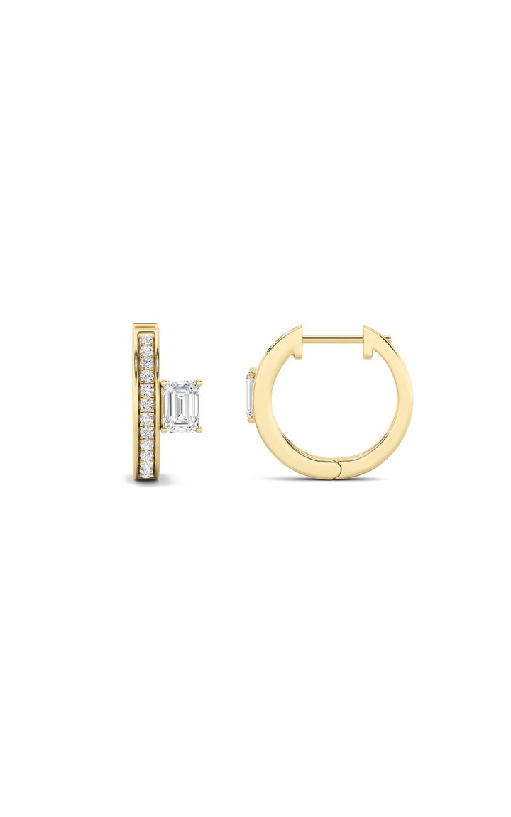 1.25Cttw Emerald Shaped Lab Grown Diamond (F/VS) Accented Huggie Earrings in 14K Gold
