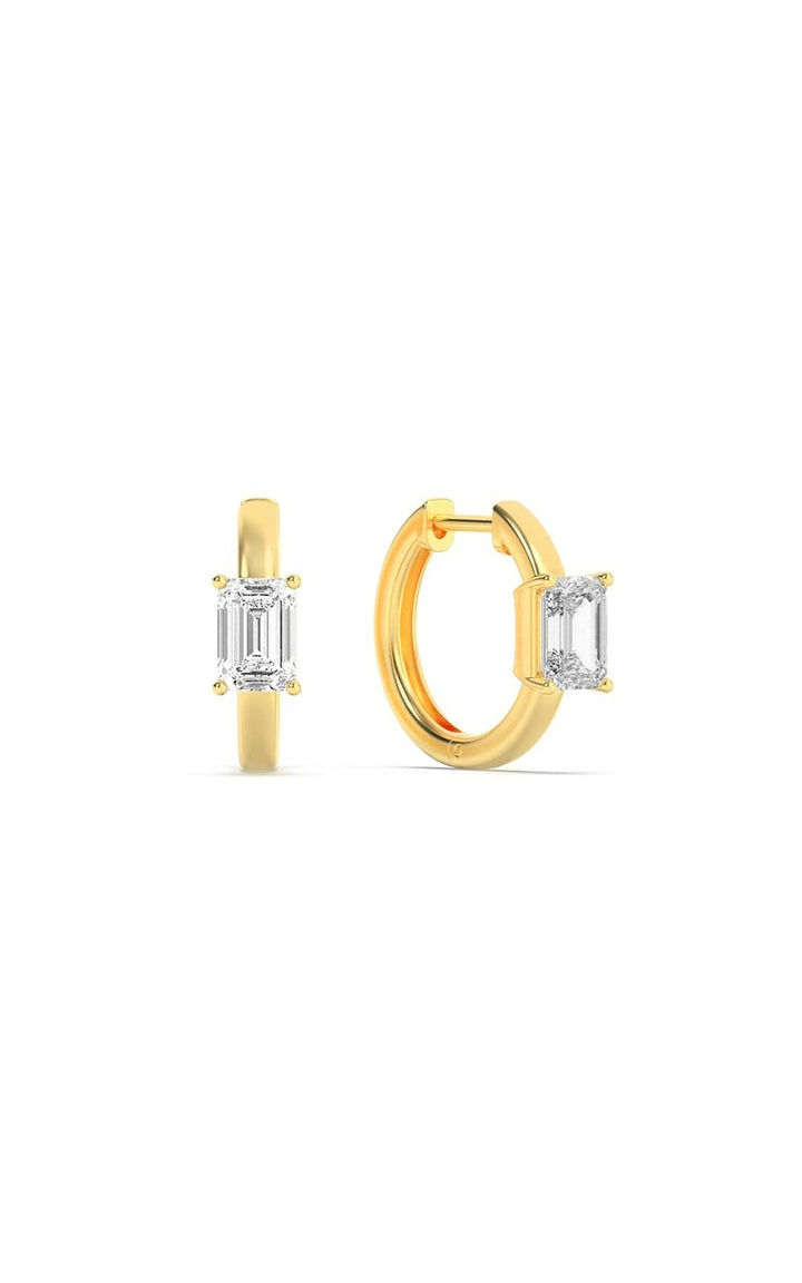 1.5Cttw Emerald Shaped Lab Grown Diamond (F/VS) Solitaire Huggie Earrings in 14K Gold