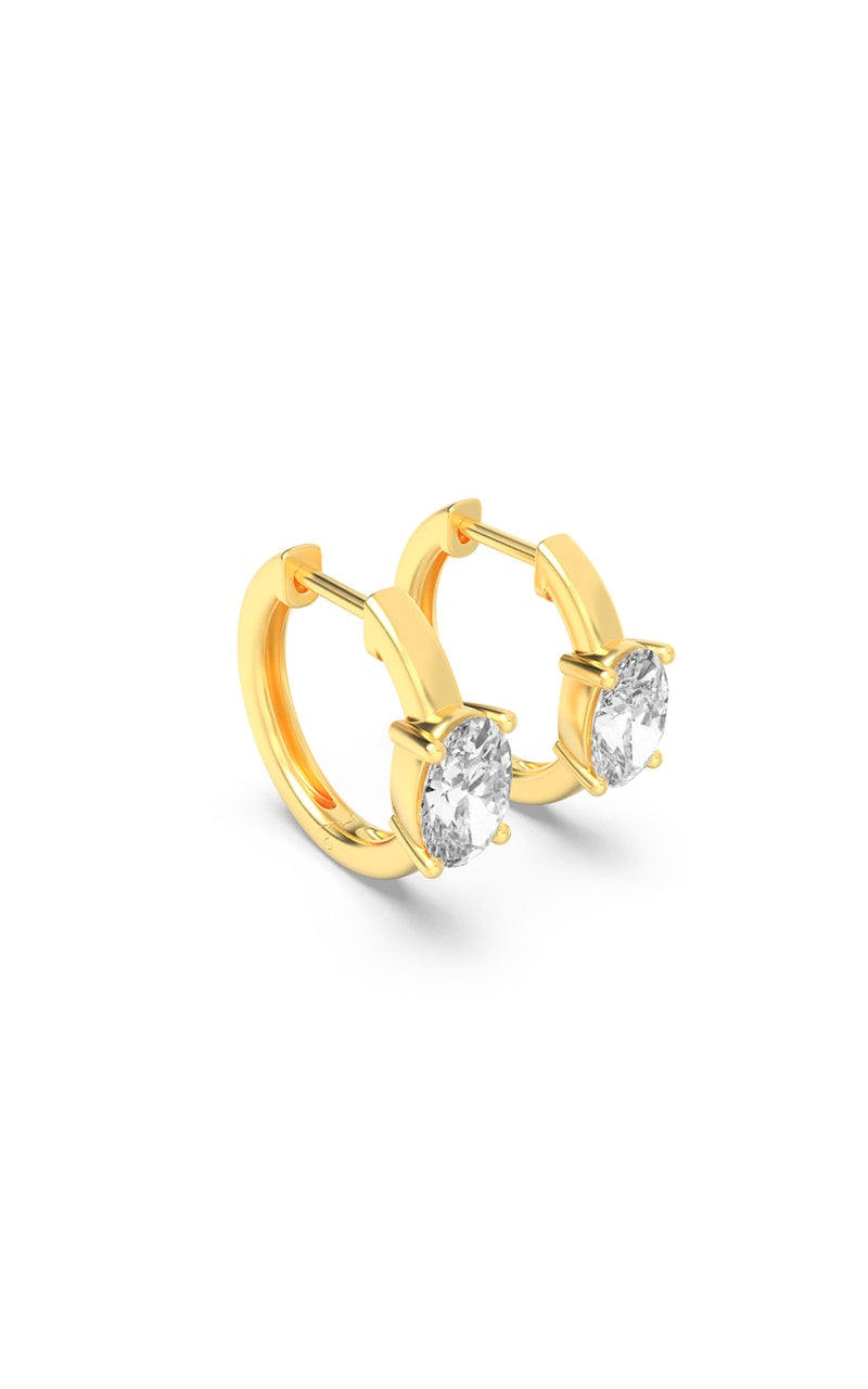 1.5Cttw Oval Shaped Lab Grown Diamond (F/VS) Solitaire Huggie Earrings in 14K Gold