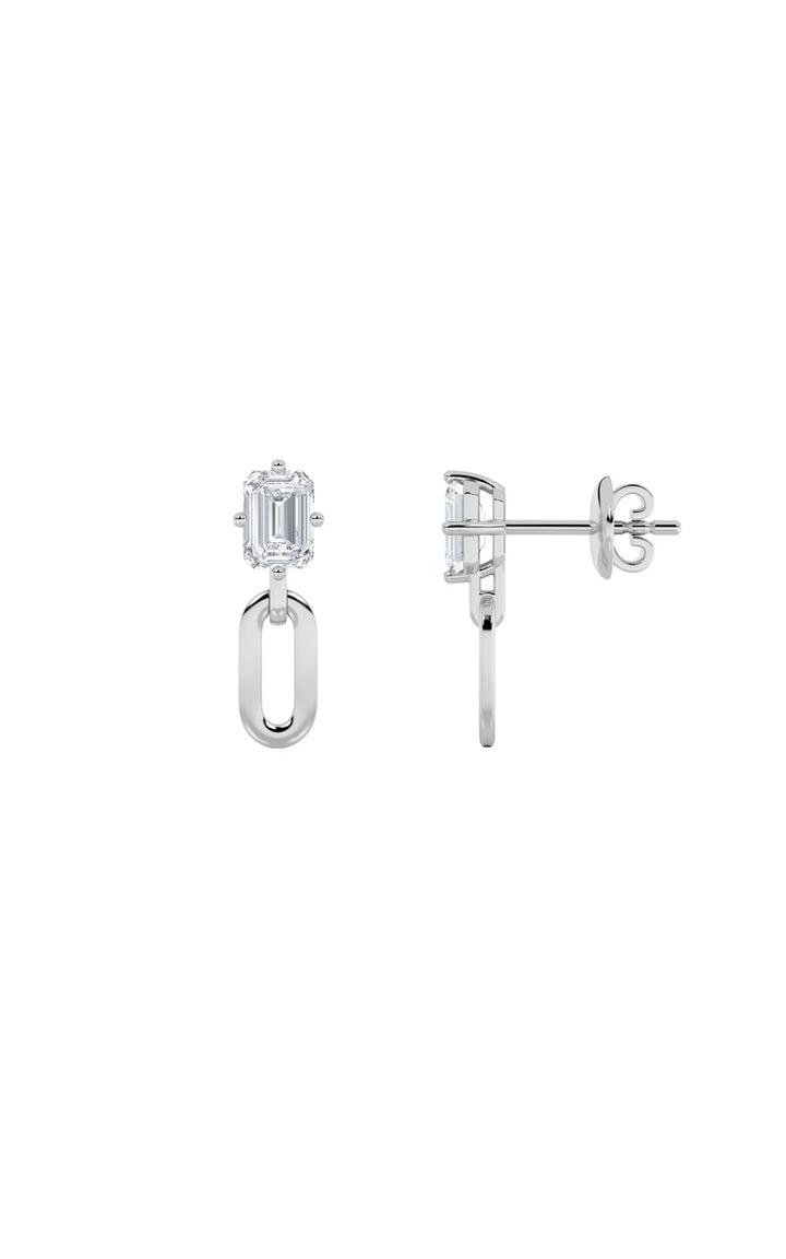 1Cttw Emerald Shaped Lab Grown Diamond (F/VS) Paperclip Dangle Earrings in 14K White Gold