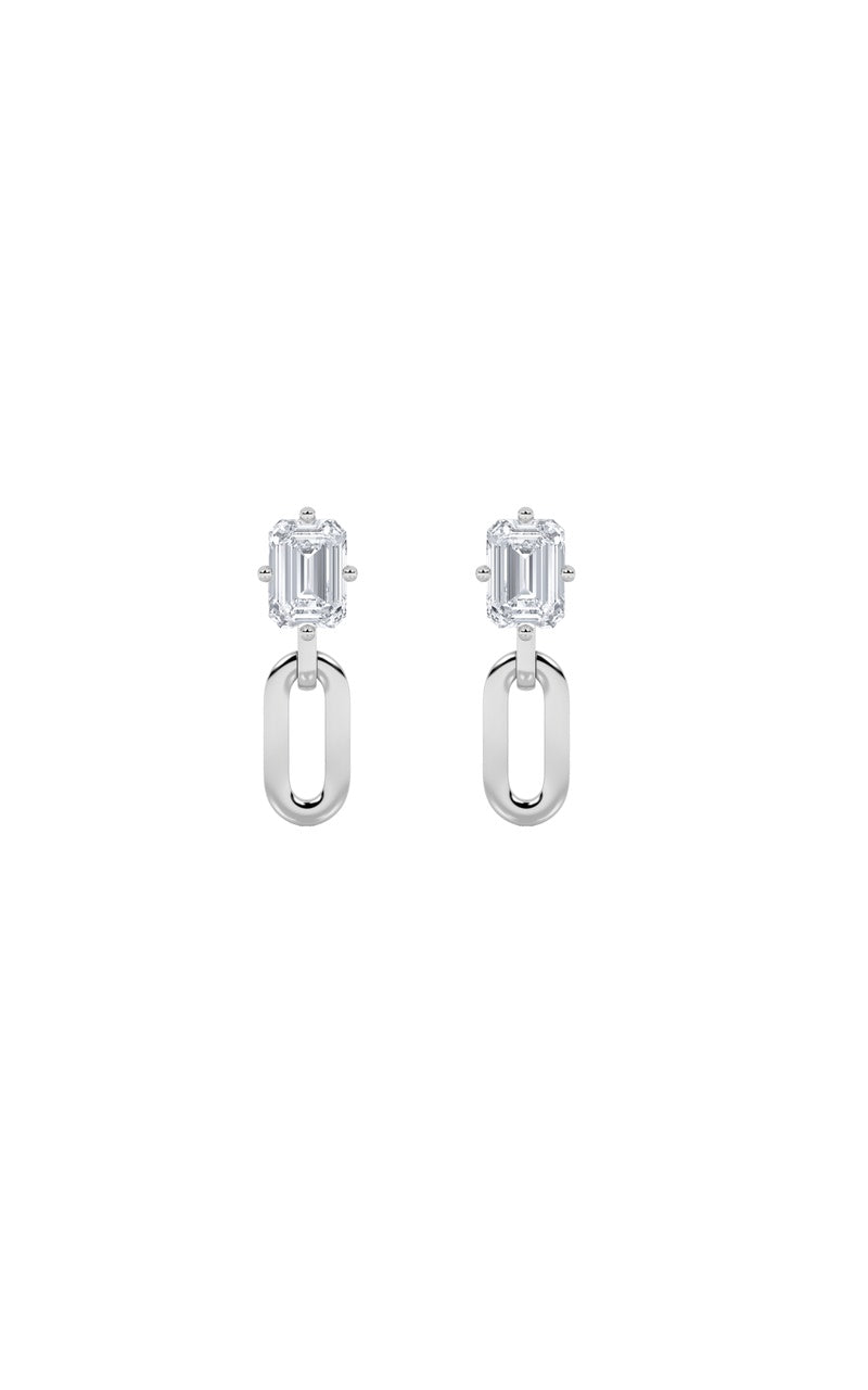 1Cttw Emerald Shaped Lab Grown Diamond (F/VS) Paperclip Dangle Earrings in 14K White Gold