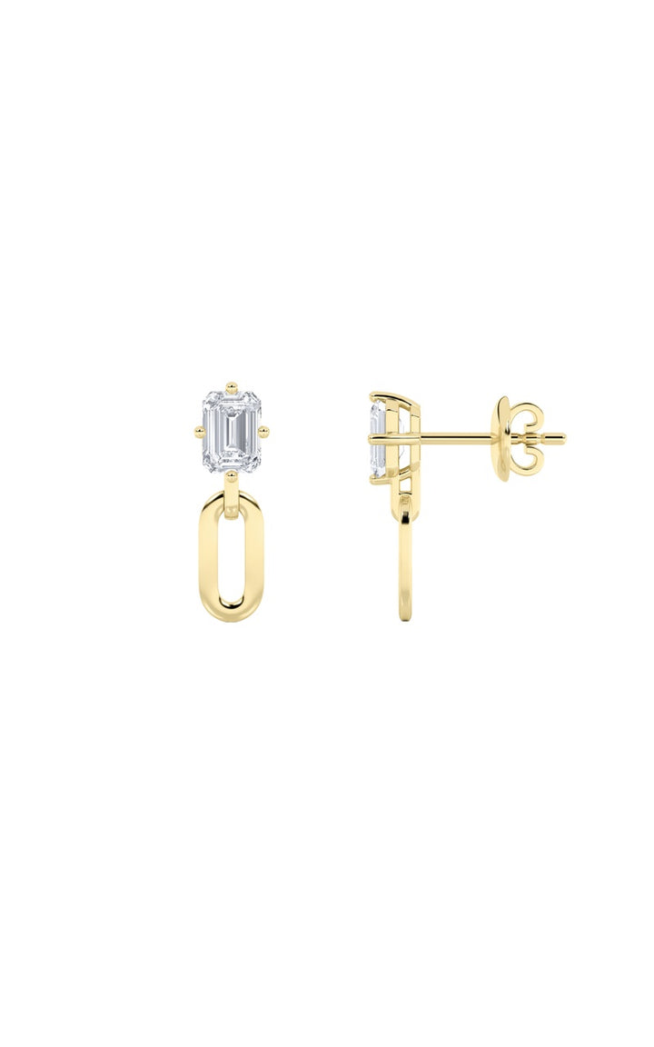 1Cttw Emerald Shaped Lab Grown Diamond (F/VS) Paperclip Dangle Earrings in 14K White Gold