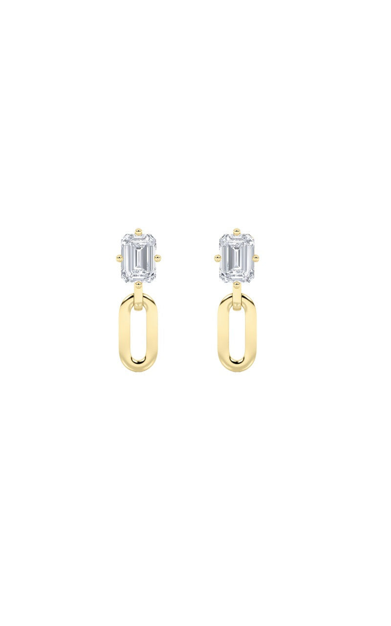 1Cttw Emerald Shaped Lab Grown Diamond (F/VS) Paperclip Dangle Earrings in 14K White Gold