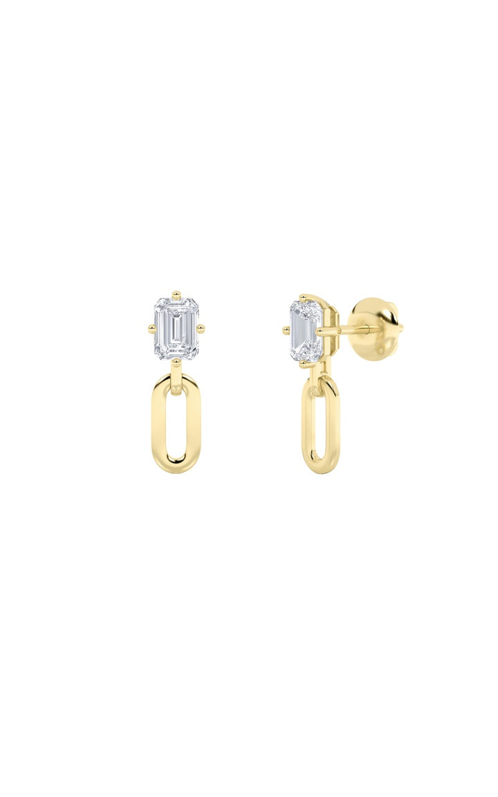 1Cttw Emerald Shaped Lab Grown Diamond (F/VS) Paperclip Dangle Earrings in 14K White Gold