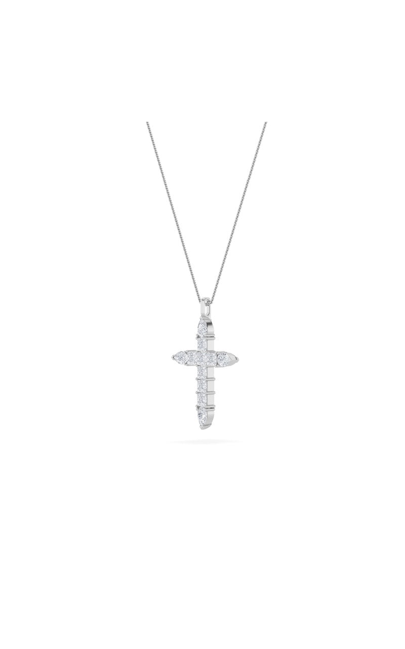 3.5Cttw Pear Shaped Lab Grown Diamond (F/VS) Cross Pendant in 14K White Gold