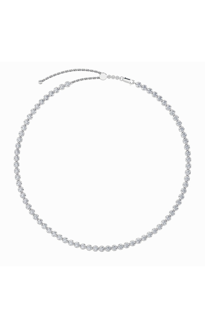 15Cttw Round Shaped Lab Grown Diamond (F/VS) Bezel Set Tennis Necklace in 14K White Gold