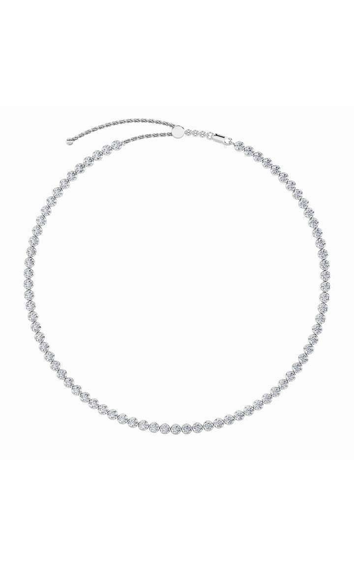 15Cttw Round Shaped Lab Grown Diamond (F/VS) Bezel Set Tennis Necklace in 14K White Gold