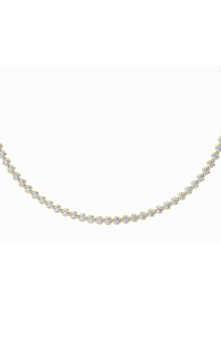 15Cttw Round Shaped Lab Grown Diamond (F/VS) Bezel Set Tennis Necklace in 14K White Gold