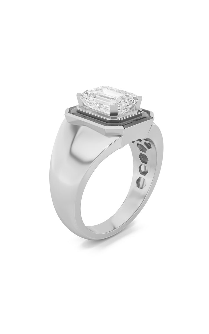 3Cttw Emerald Shaped Lab Grown Diamond (F/VS) Mens Ring in 14K Gold