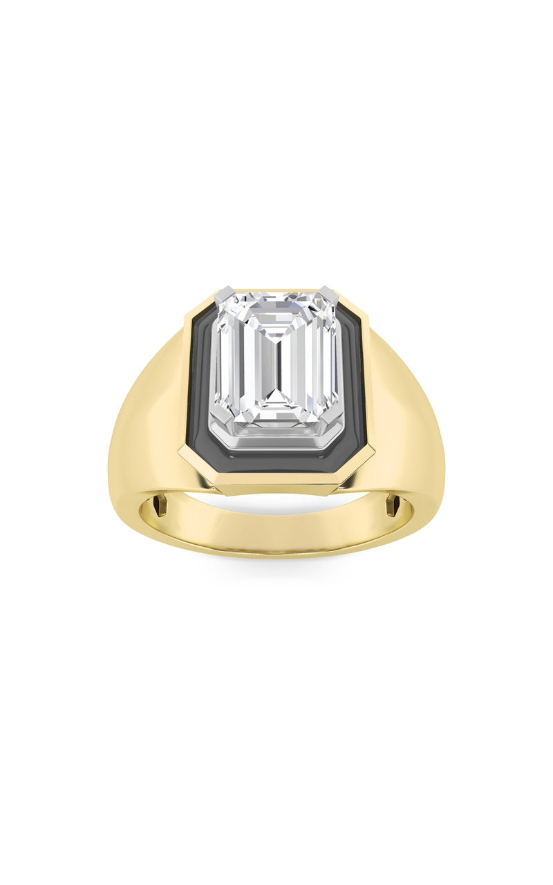 3Cttw Emerald Shaped Lab Grown Diamond (F/VS) Mens Ring in 14K Gold