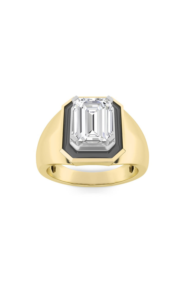 3Cttw Emerald Shaped Lab Grown Diamond (F/VS) Mens Ring in 14K Gold
