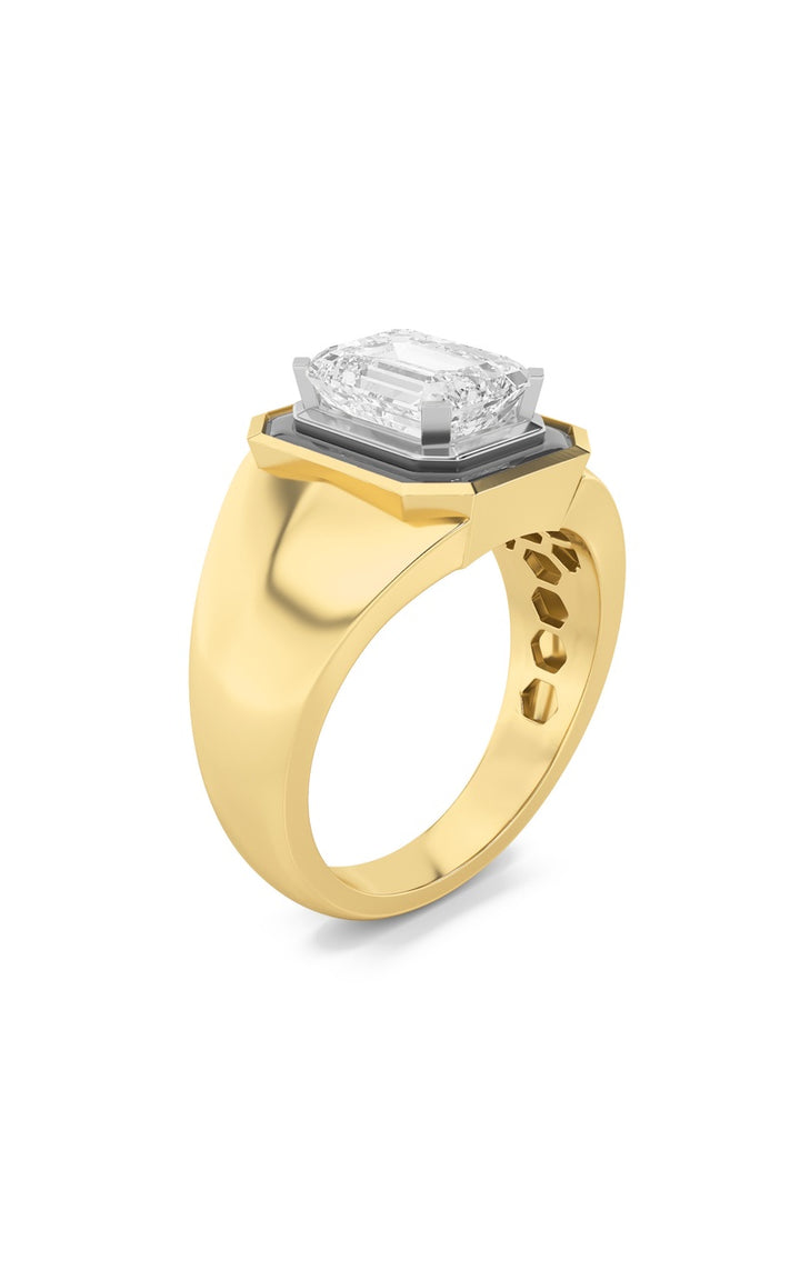 3Cttw Emerald Shaped Lab Grown Diamond (F/VS) Mens Ring in 14K Gold