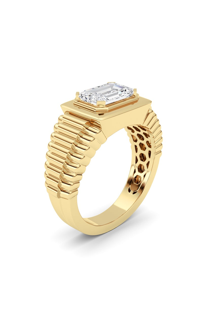 2.5Cttw Emerald Shaped Lab Grown Diamond (F/VS) Mens Ring in 14K Gold