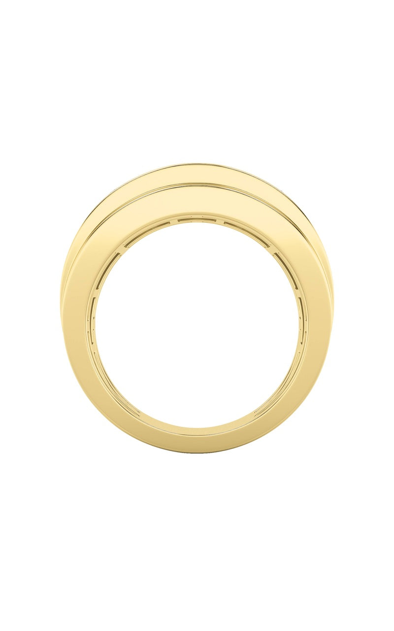 3Cttw Princess Shaped Lab Grown Diamond (F/VS) Three Stone Channel Set Mens Ring in 14K Gold