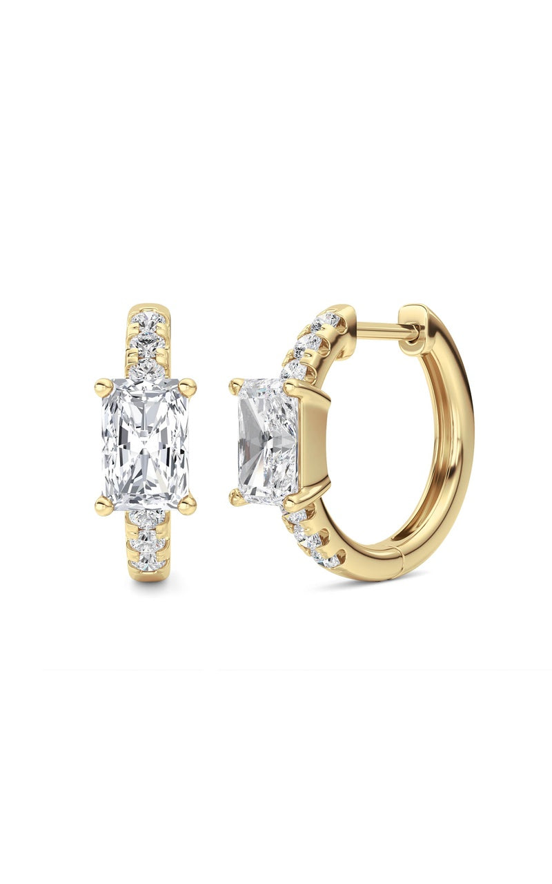 1.5CTW Radiant Shaped Lab Grown Diamond (G/VS) Solitare Accent Huggie Earrings in 14K Gold