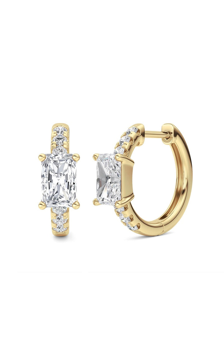 1.5CTW Radiant Shaped Lab Grown Diamond (G/VS) Solitare Accent Huggie Earrings in 14K Gold