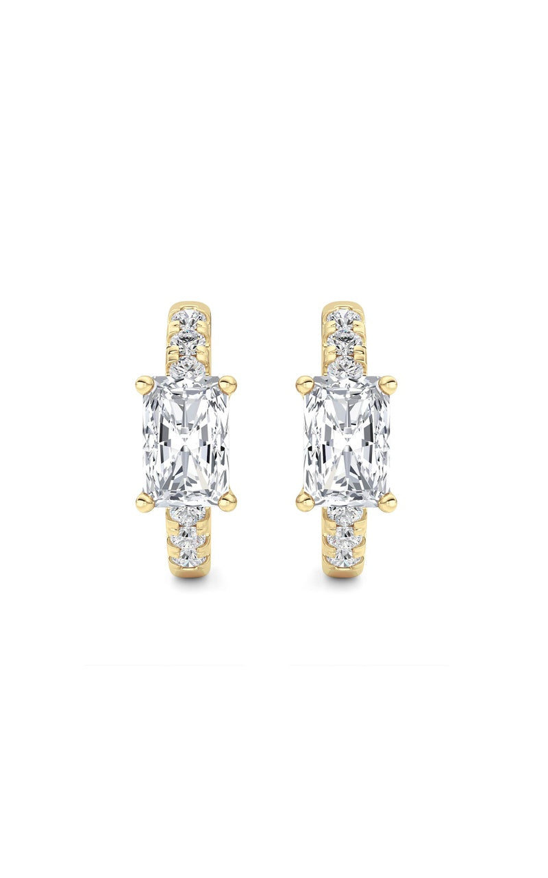 1.5CTW Radiant Shaped Lab Grown Diamond (G/VS) Solitare Accent Huggie Earrings in 14K Gold