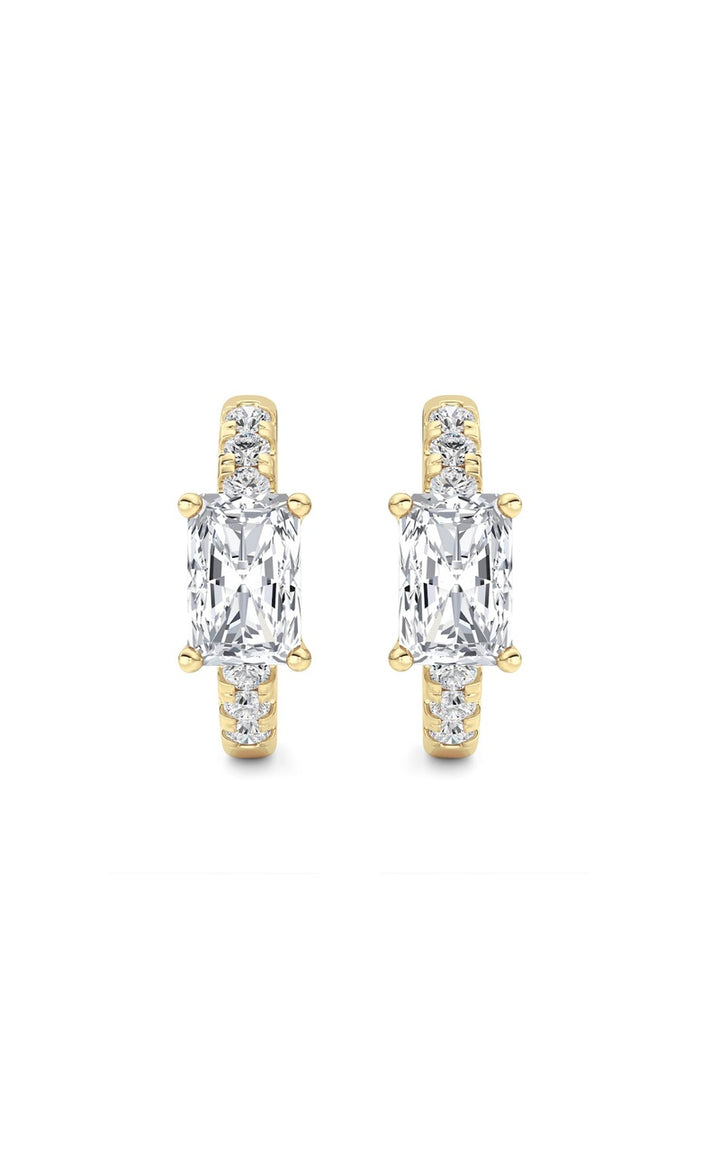 1.5CTW Radiant Shaped Lab Grown Diamond (G/VS) Solitare Accent Huggie Earrings in 14K Gold