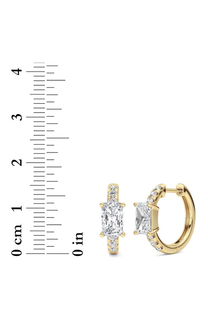 1.5CTW Radiant Shaped Lab Grown Diamond (G/VS) Solitare Accent Huggie Earrings in 14K Gold