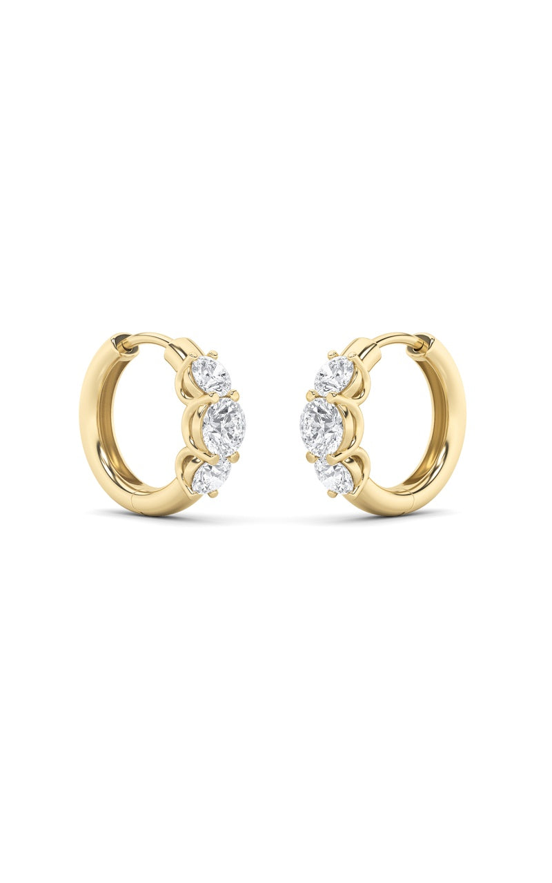 2Cttw Round Shaped Lab Grown Diamond (F/VS) ThreeStone Huggie Earrings in 10K Gold