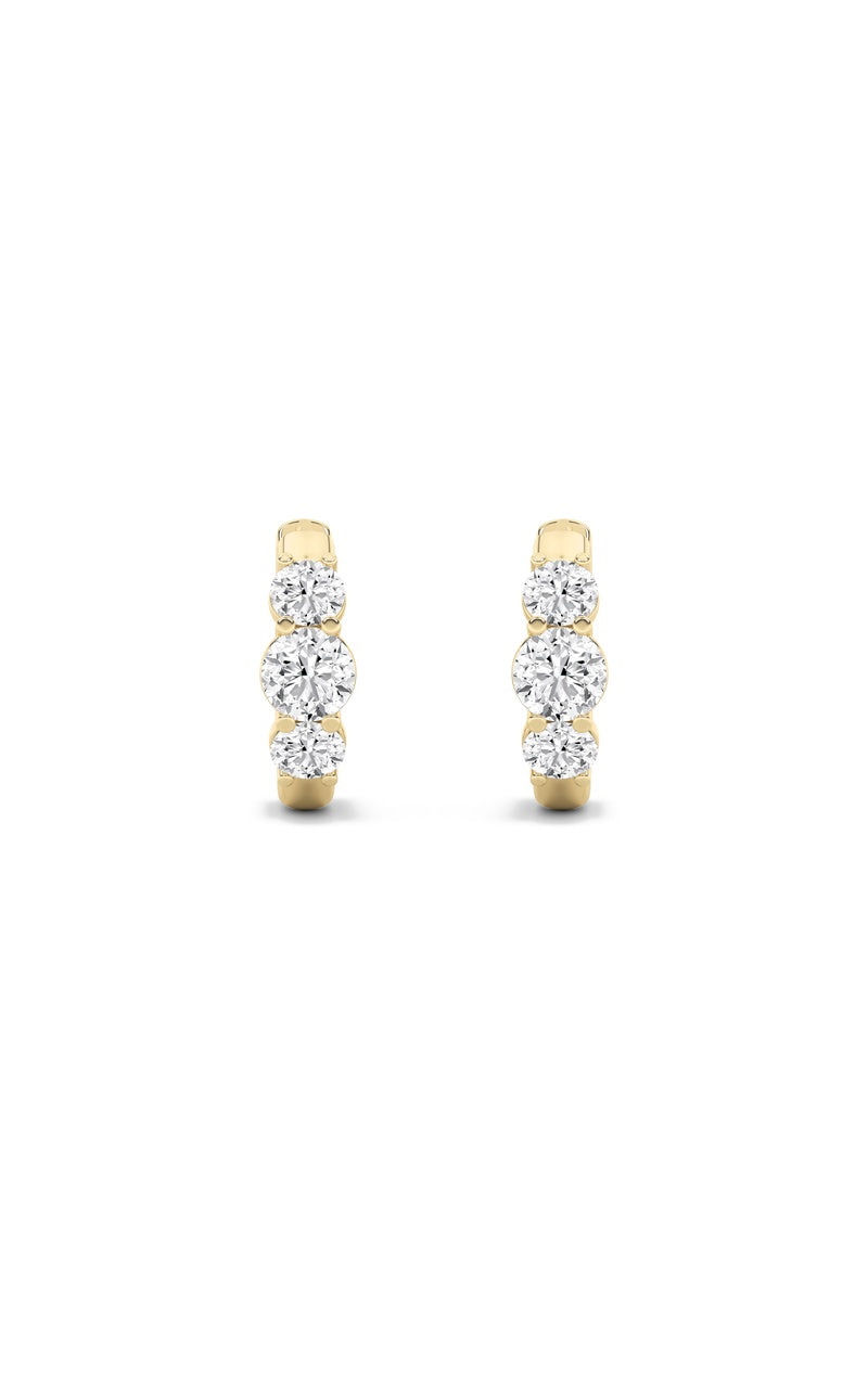 2Cttw Round Shaped Lab Grown Diamond (F/VS) ThreeStone Huggie Earrings in 10K Gold